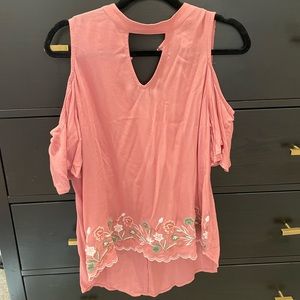 Embroidered top with open shoulder